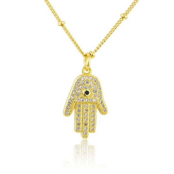 Hamsa Hand Gilded Gold Necklace - Picture 2 of 5